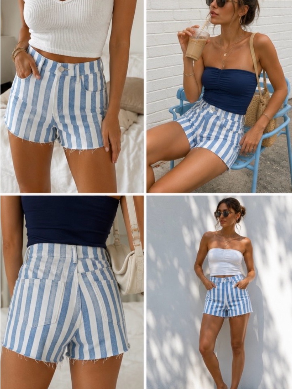 Express Mom Shorts 00 Blue White Stripe Denim Shorts Super High Rise Raw Hem NWT
